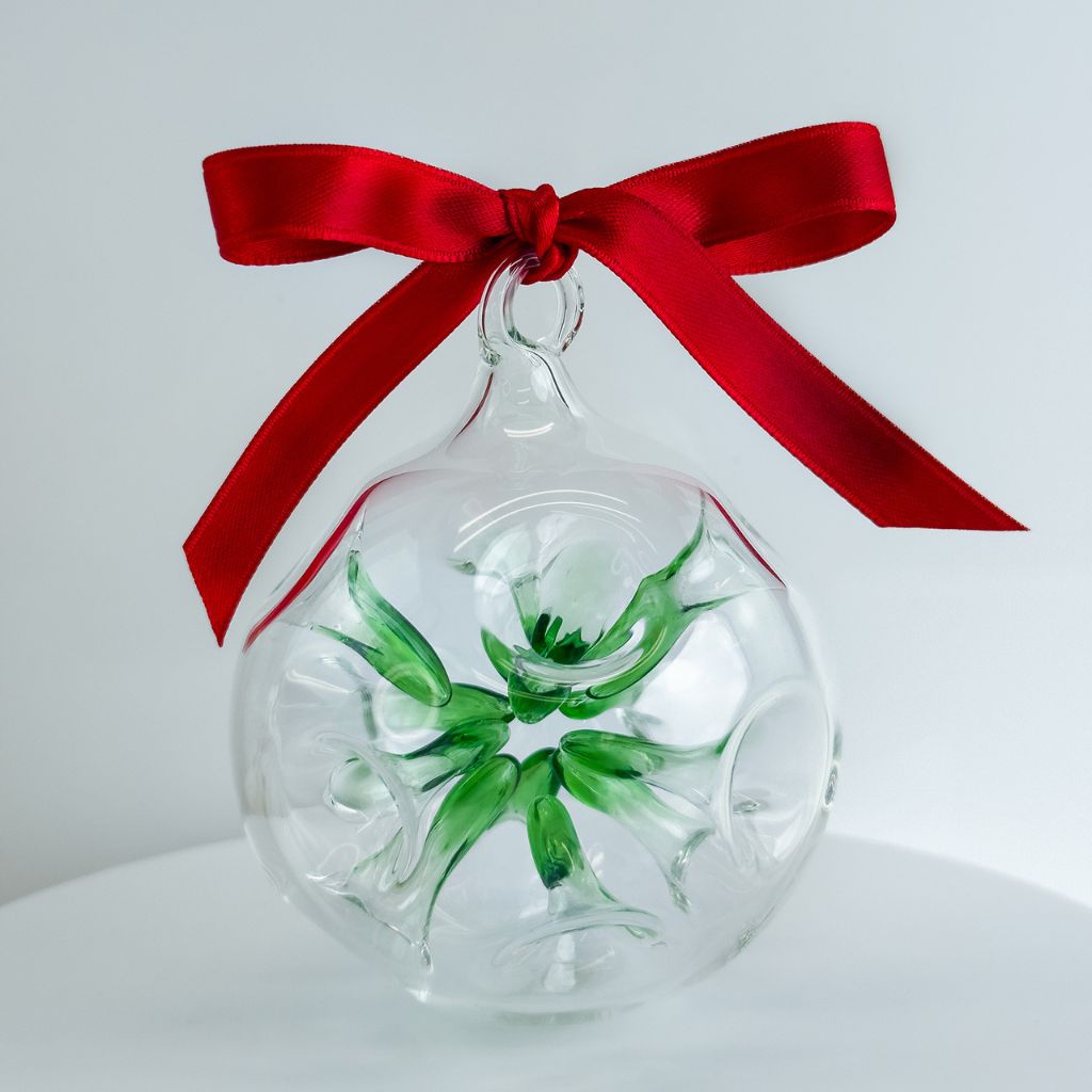 Blown Clear Glass Ornament with internal colored star shape, Made in italy - My Italian Decor