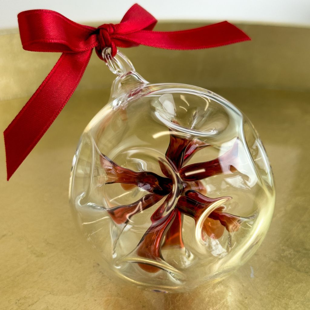 Blown Clear Glass Ornament with internal colored star shape, Made in italy - My Italian Decor