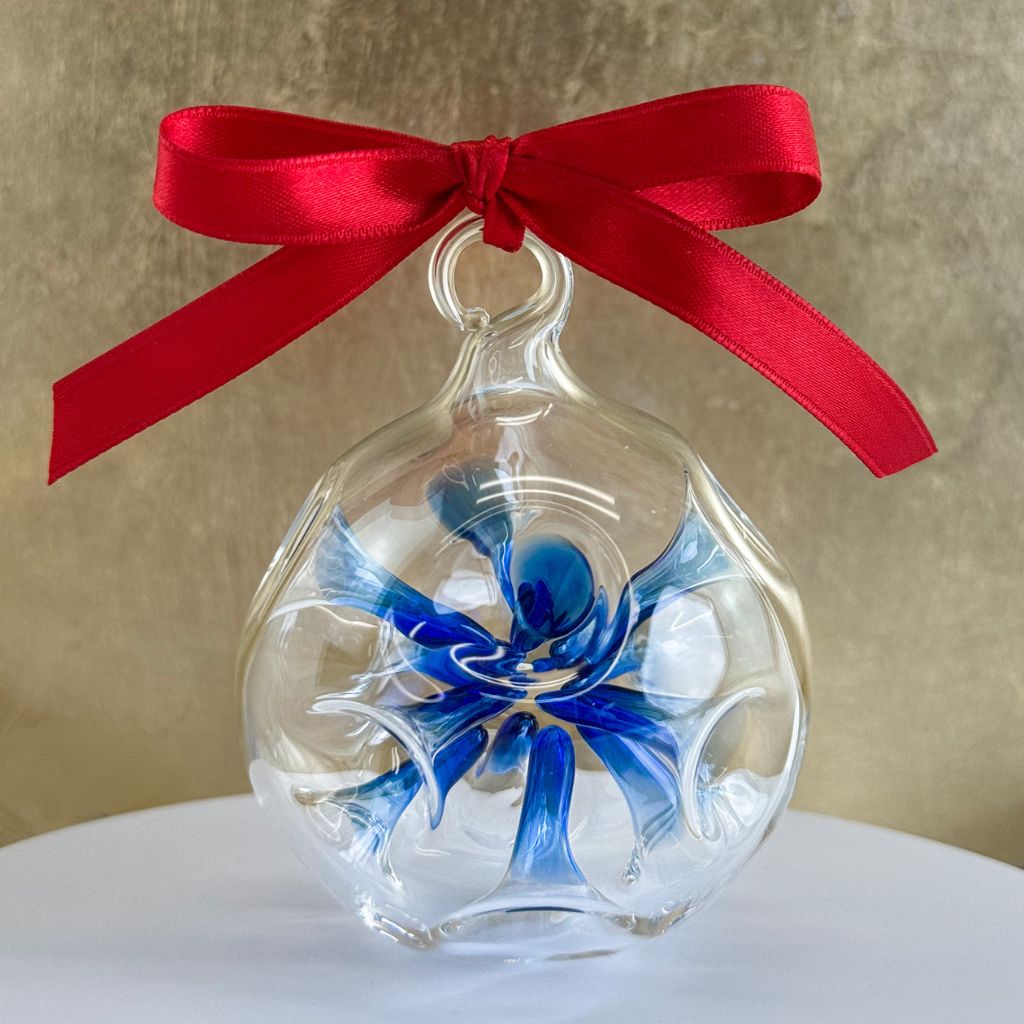 Blown Clear Glass Ornament with internal colored star shape, Made in italy - My Italian Decor