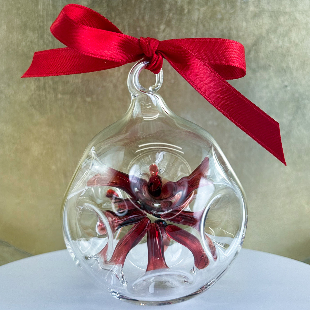 Blown Clear Glass Ornament with internal colored star shape, Made in italy - My Italian Decor