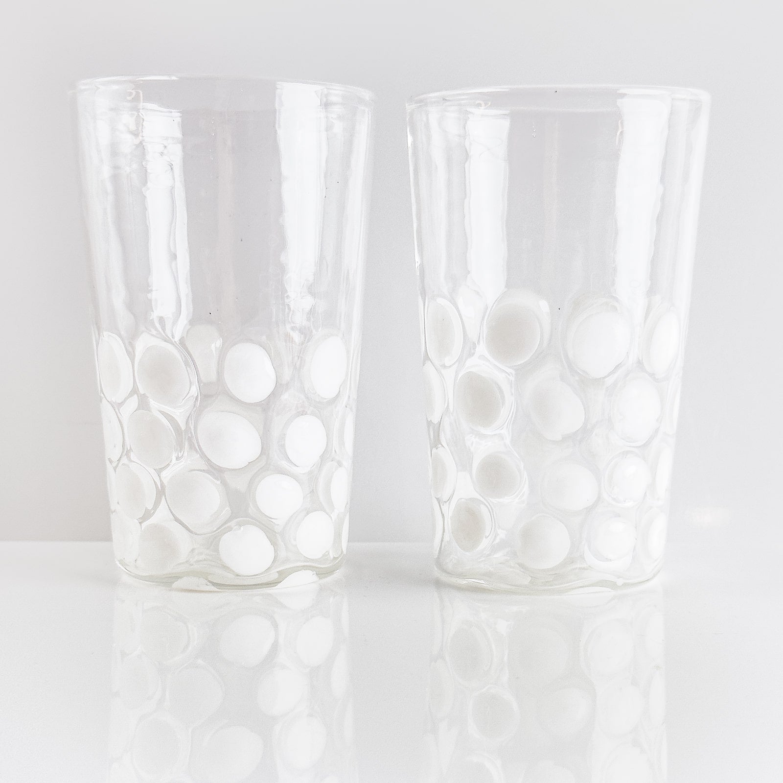 Set of 2 Italian wine glass tumblers with dot pattern, made by My Italian Decor, featuring clear glass and elegant design.