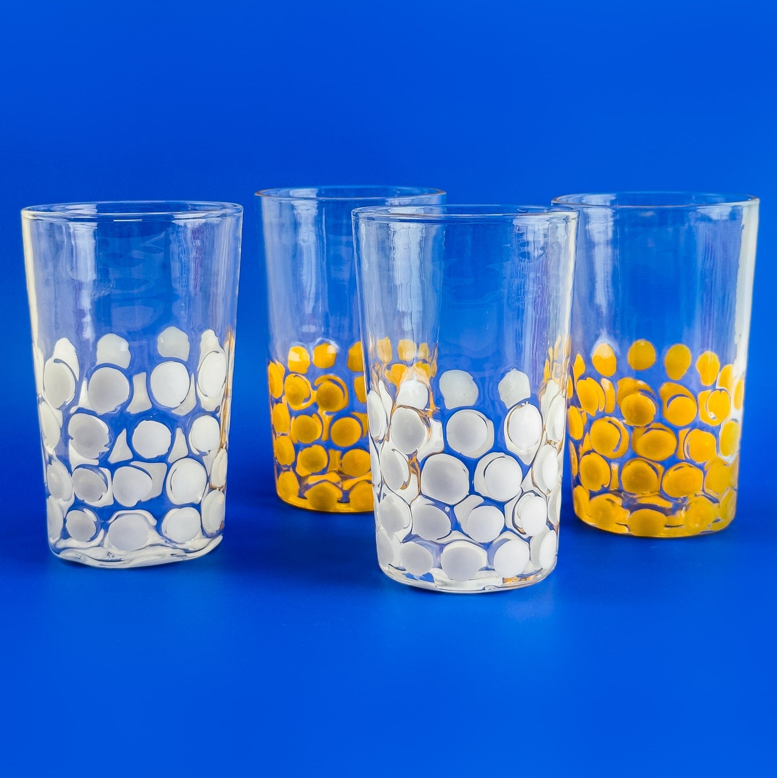 Set of 2 Italian wine glass tumblers with dot pattern by My Italian Decor, featuring clear glass and elegant design.