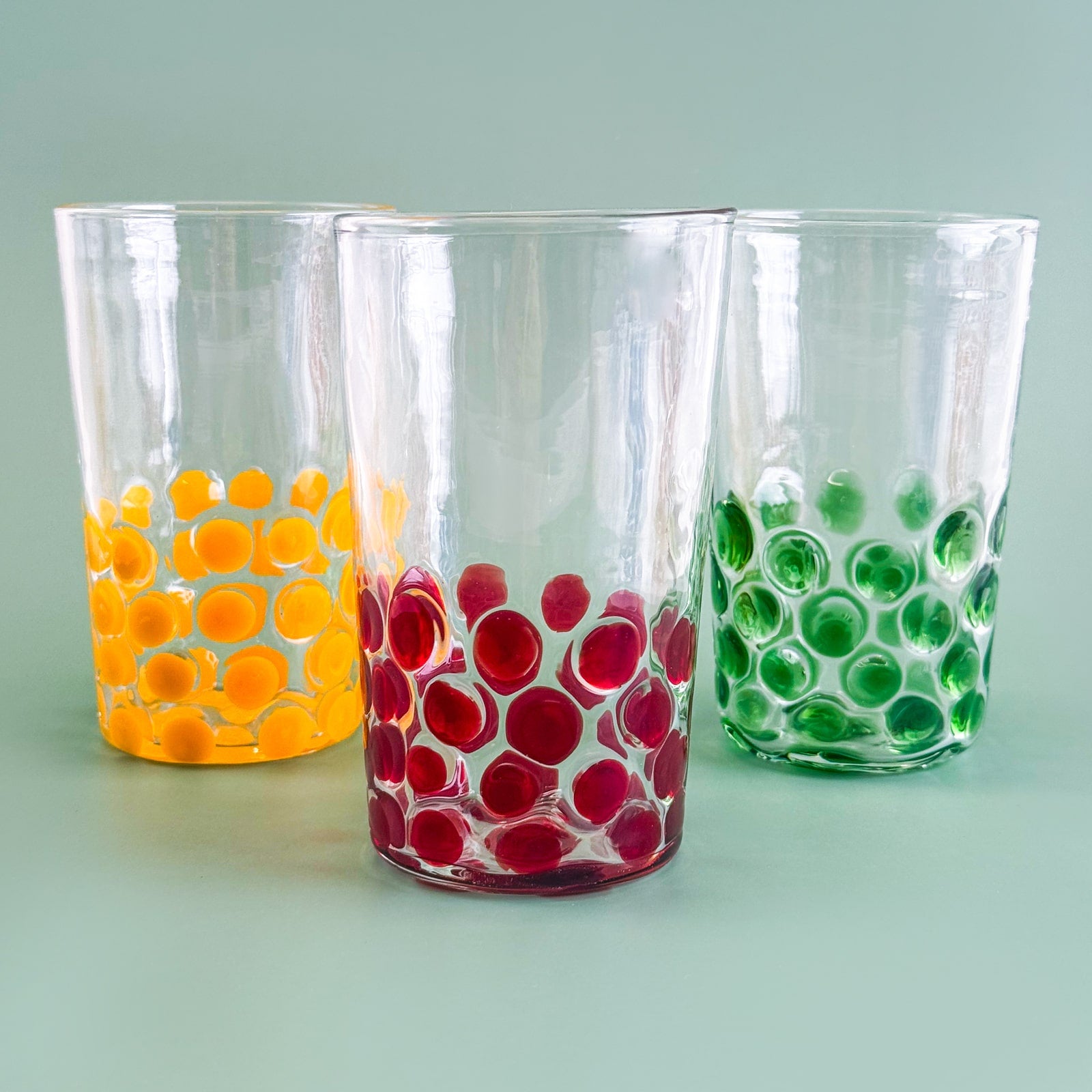 Set of 2 Italian wine glass tumblers with dotted design by My Italian Decor, featuring clear glass and elegant shape.