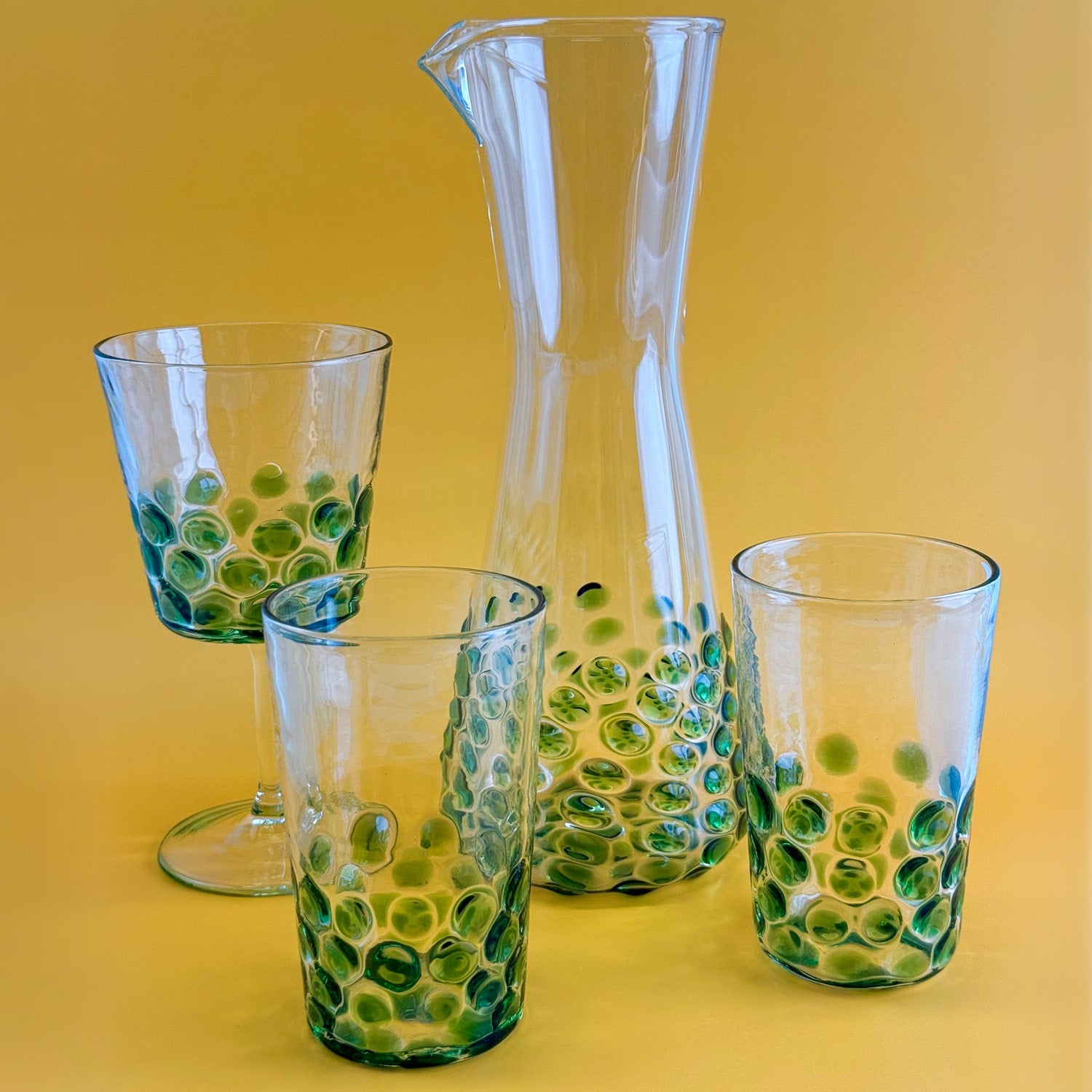 Set of 2 Italian wine glass tumblers with dotted design by My Italian Decor, showcasing clear glass and elegant shape.