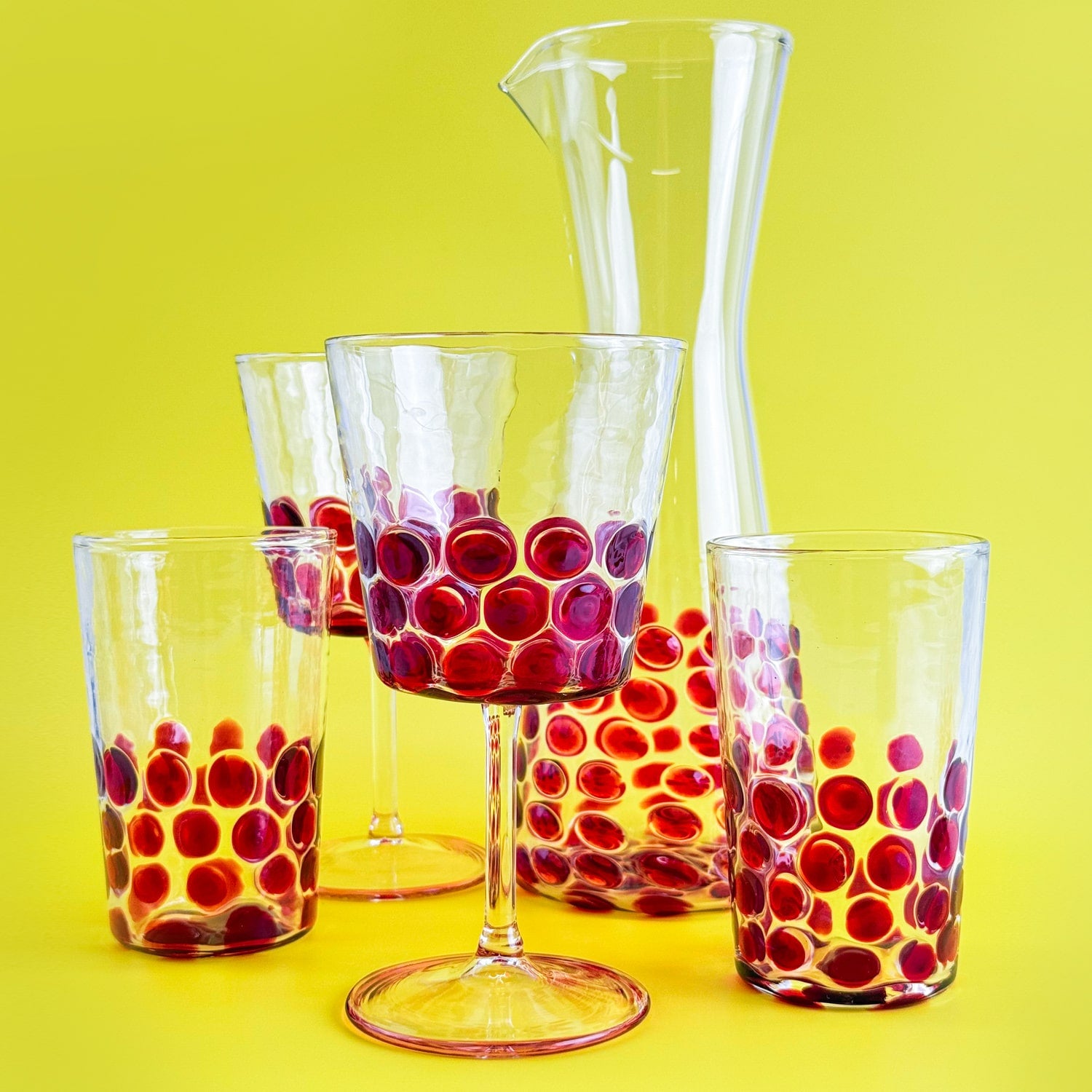 Set of 2 Italian wine glass tumblers with dotted design by My Italian Decor, perfect for enjoying wine in stylish elegance.
