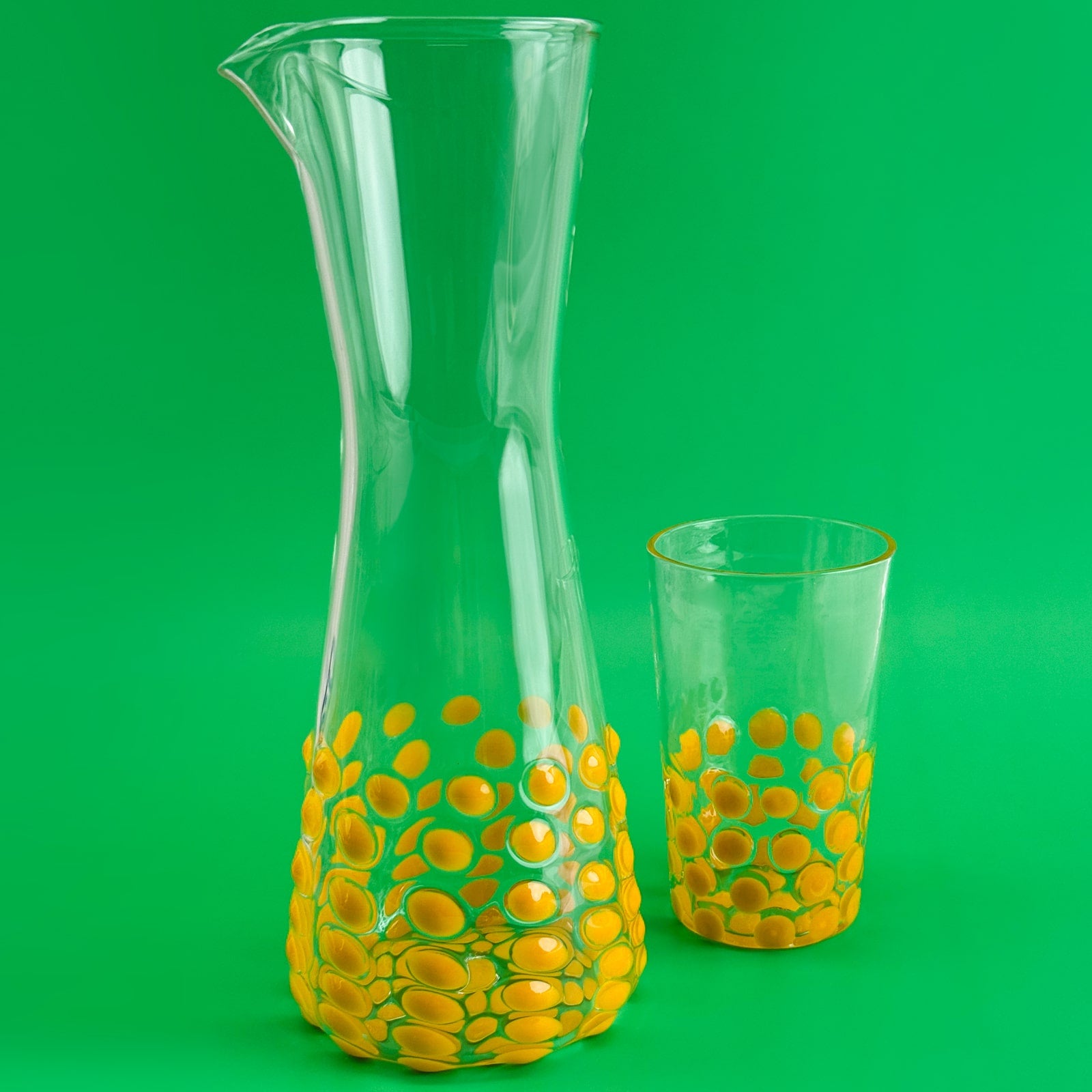 Set of 2 Italian wine glass tumblers with dot pattern by My Italian Decor, showcasing clear glass and elegant design.