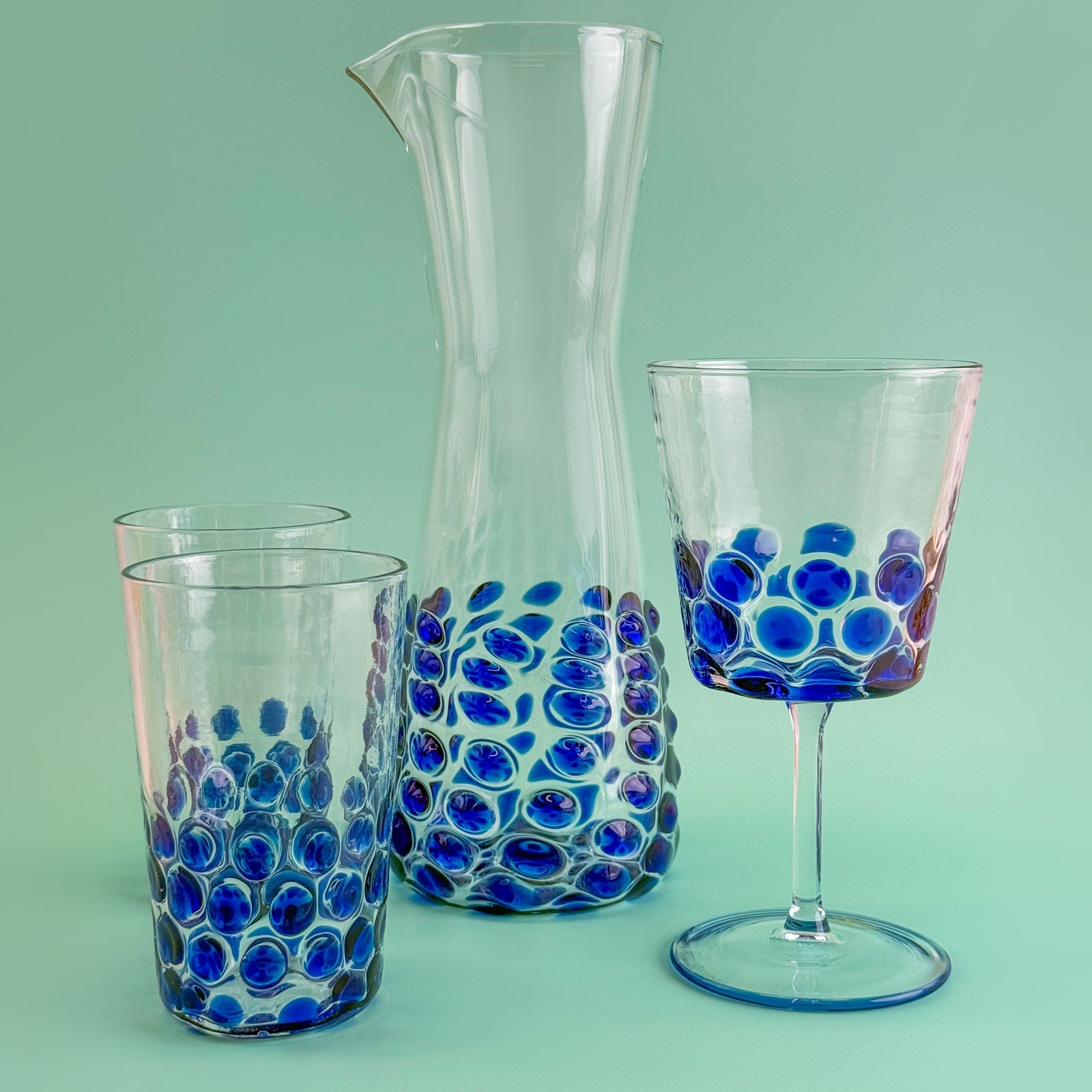 Set of 2 Italian wine glass tumblers with dot pattern by My Italian Decor, featuring clear glass and elegant design.