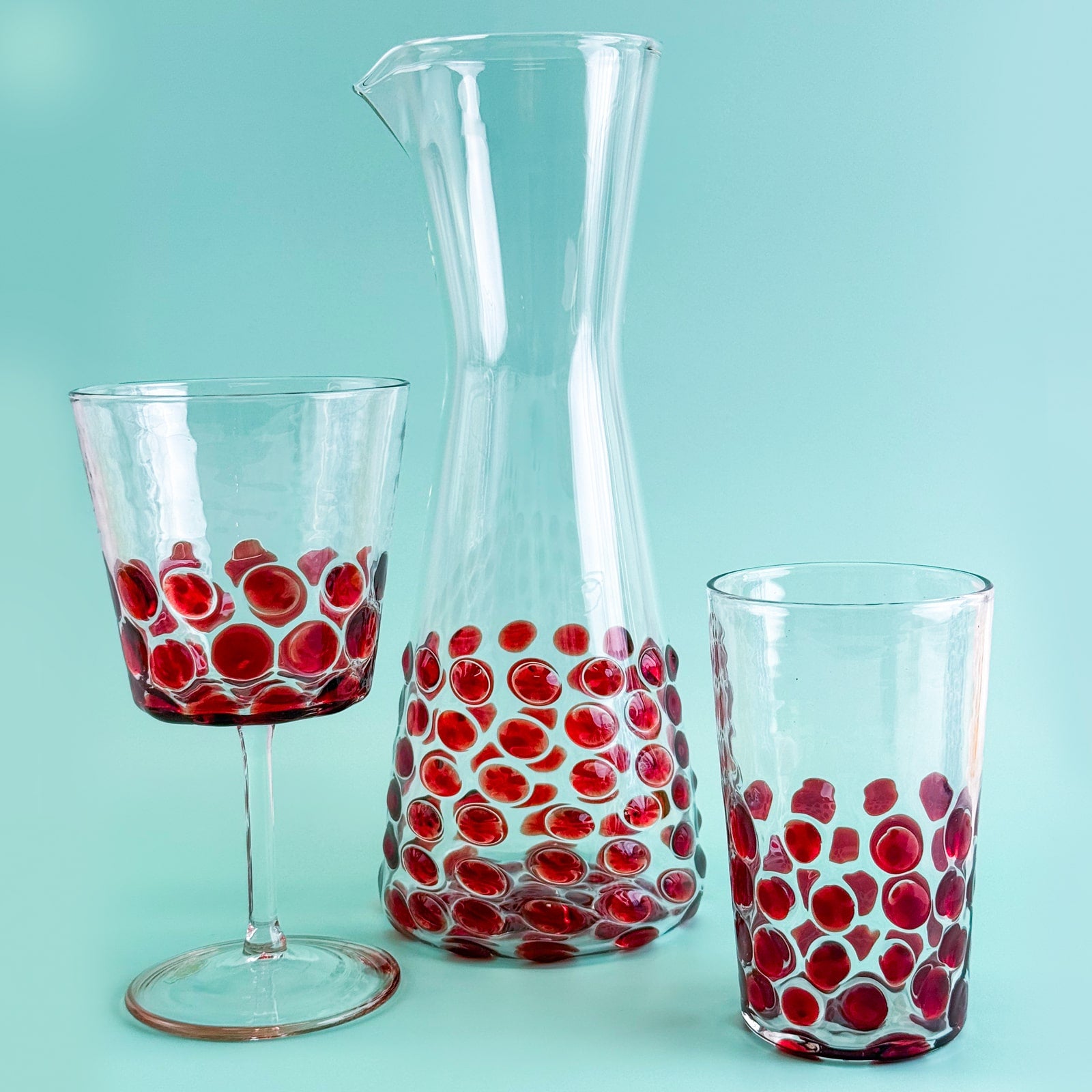 Set of 2 Italian wine glass tumblers with dotted design, made by My Italian Decor, featuring clear glass and elegant shape.