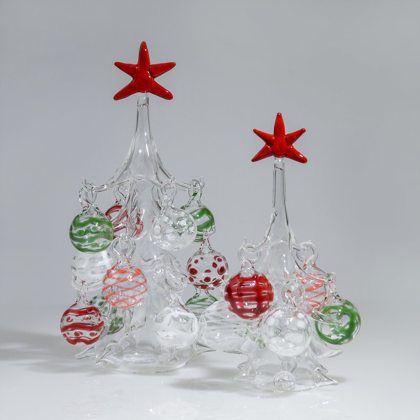 Colorful blown glass Christmas tree with ornaments, made in Italy, seasonal holiday decoration by My Italian Decor.