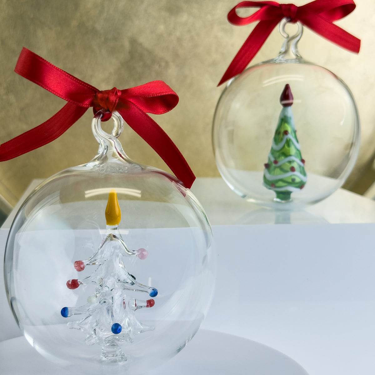 Blown Clear Glass Ornament with Christmas Tree - My Italian Decor