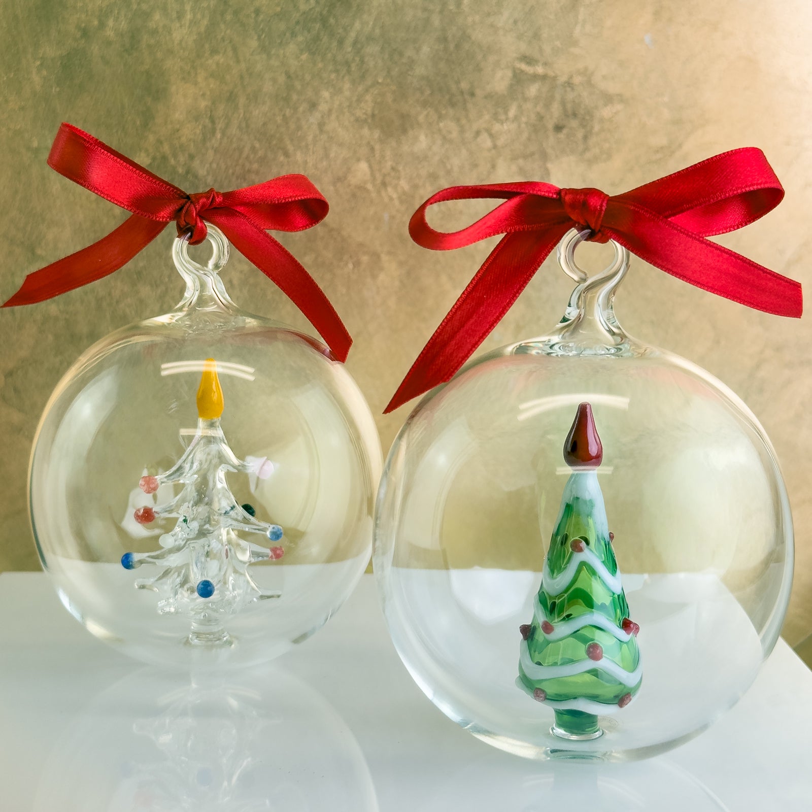 Blown Clear Glass Ornament with Christmas Tree