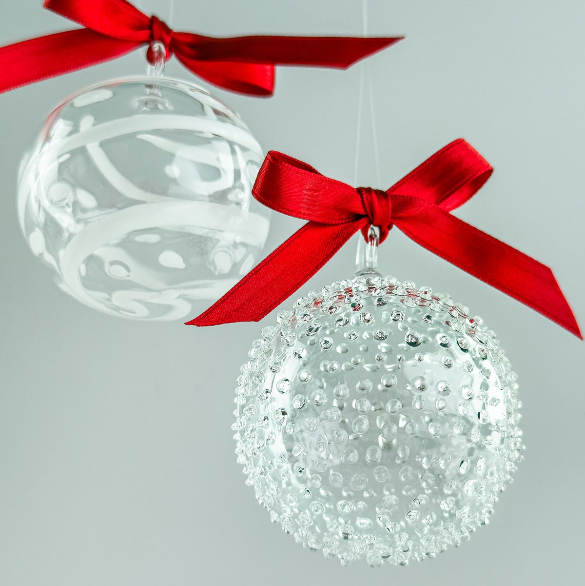 Set of 4 - Blown Clear Glass Texture Ornaments, Made in italy - My Italian Decor