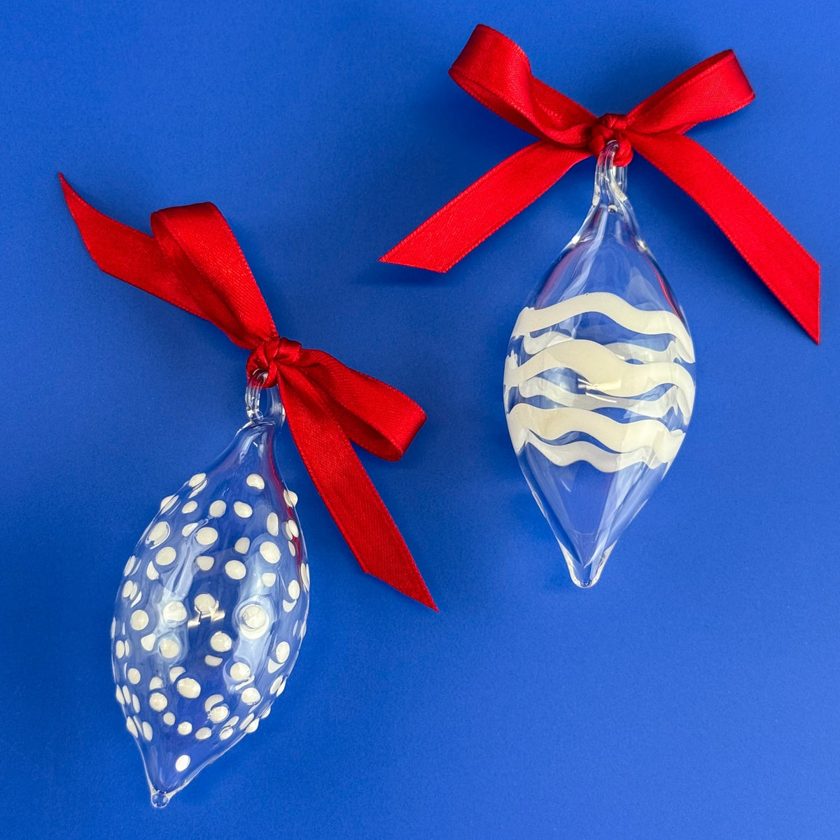 Set of 4 - Blown Clear Glass Texture Ornaments, Made in italy - My Italian Decor