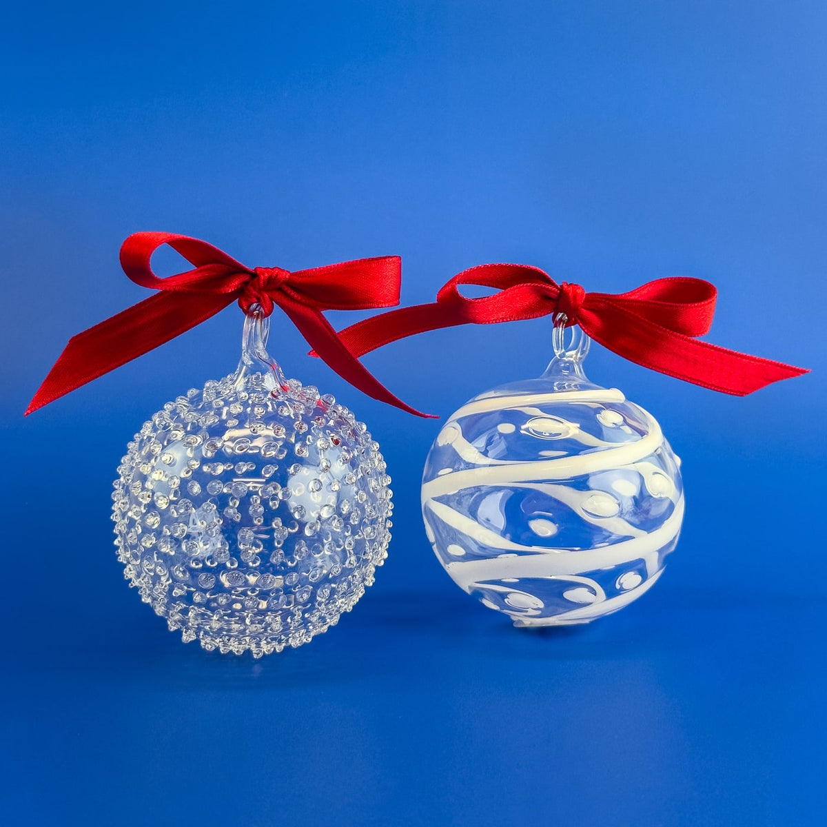 Set of 4 - Blown Clear Glass Texture Ornaments, Made in italy - My Italian Decor