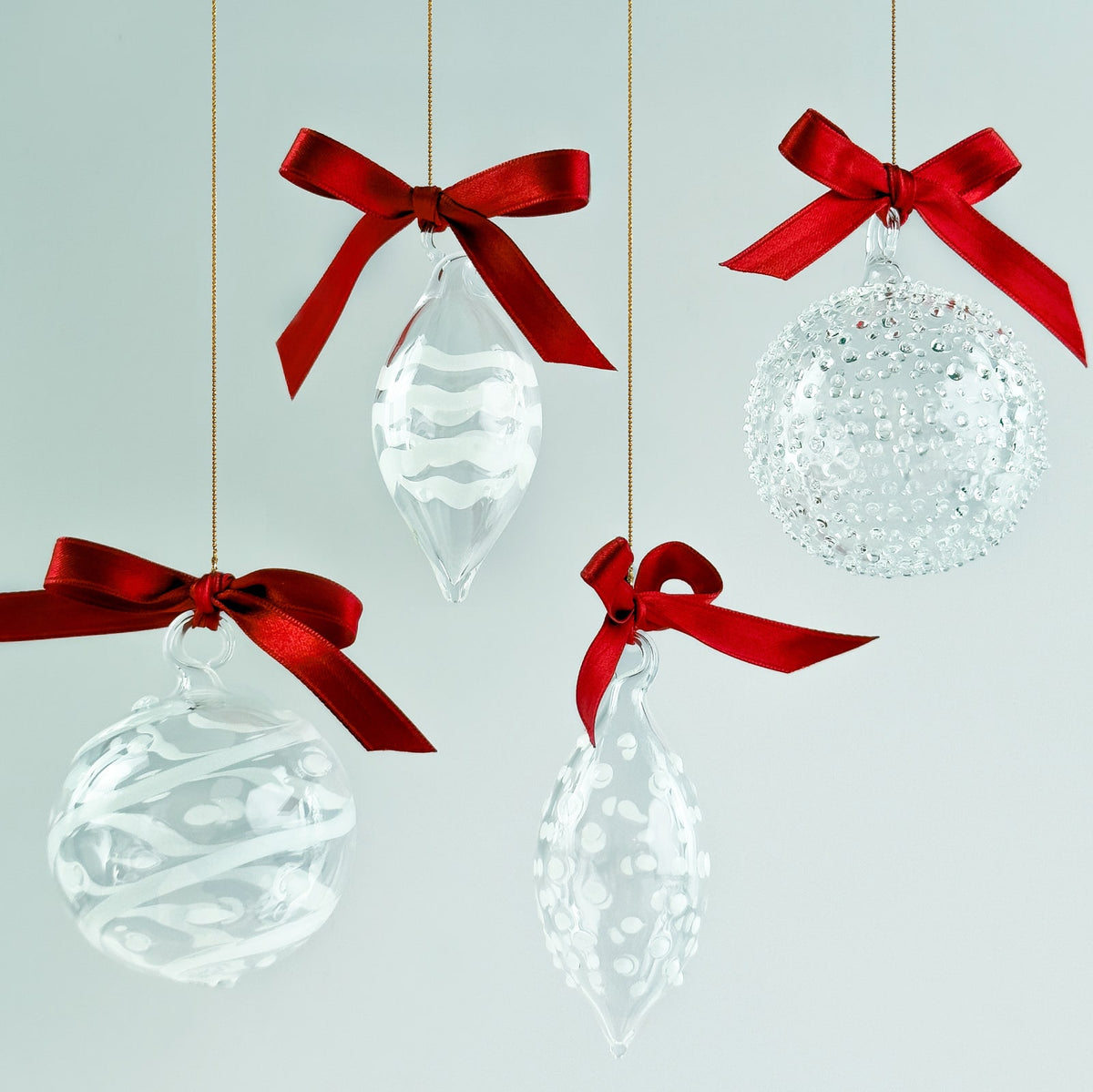 Set of 4 - Blown Clear Glass Texture Ornaments, Made in italy - My Italian Decor