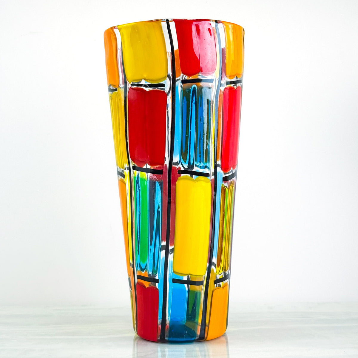 Large Murano Glass Pazzia Vase, Signed by Artist, Made in Italy