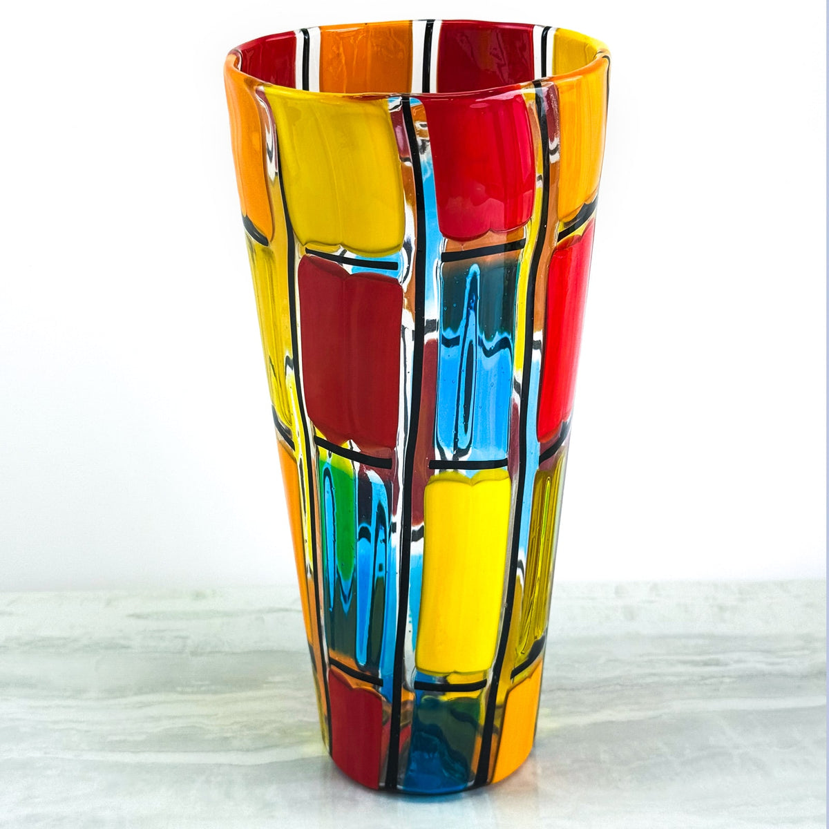 Large Murano Glass Pazzia Vase, Signed by Artist, Made in Italy
