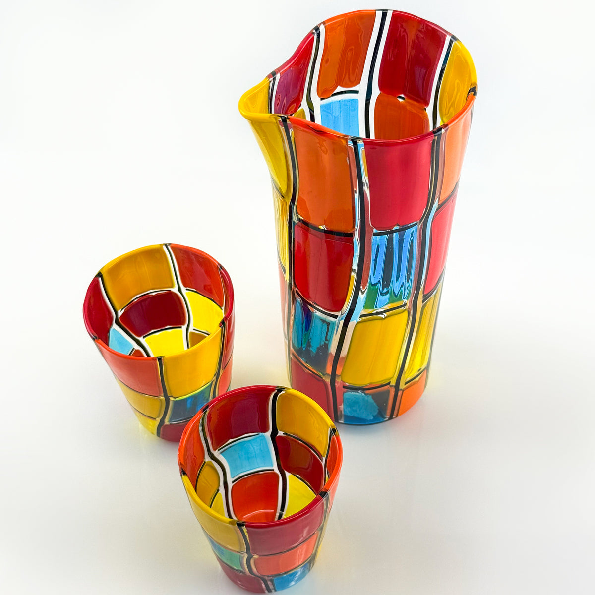 Set of 2 Drinking Glasses, Carafe, Pazzia - Handblown Murano Glass