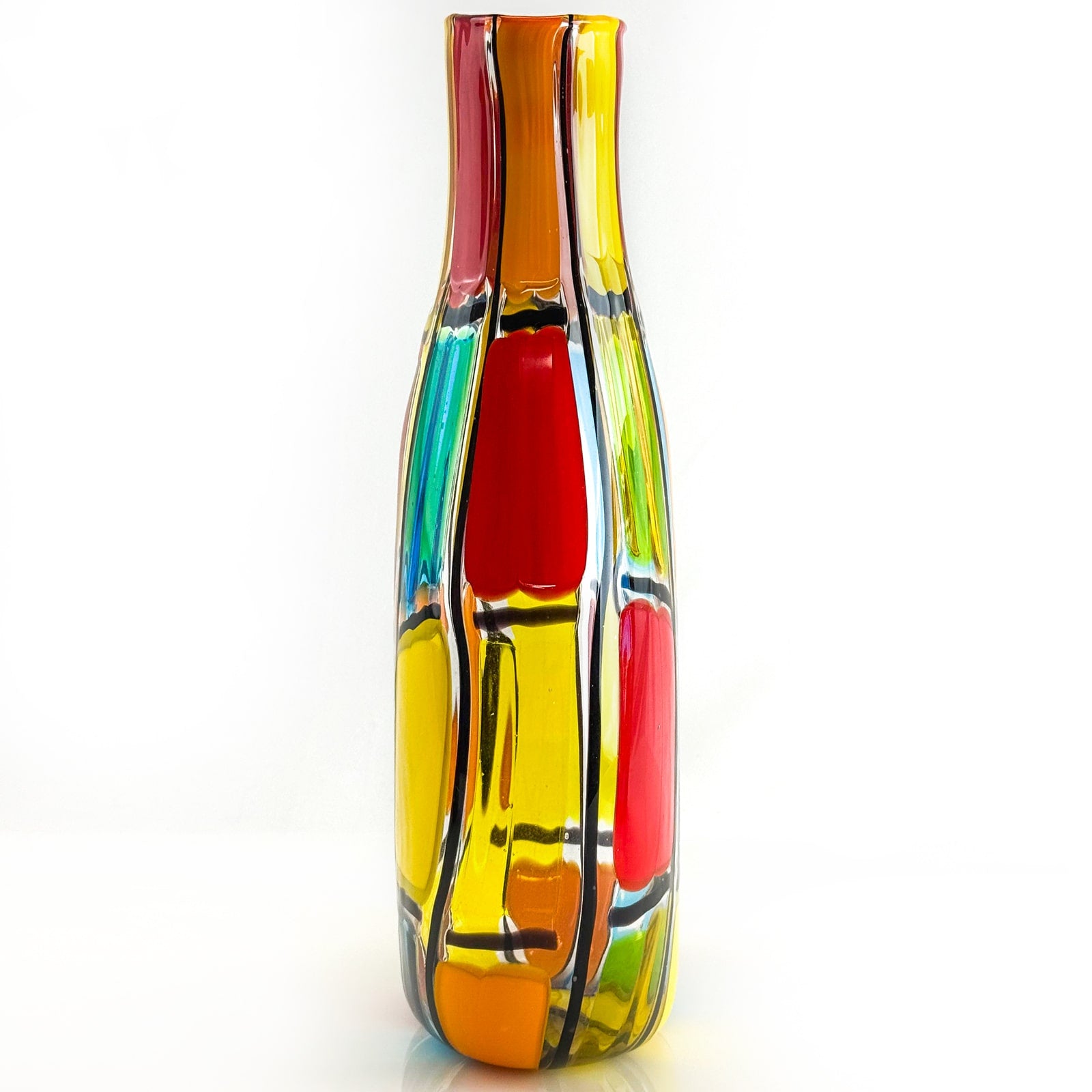 Large flattened hourglass vase by MyItalianDecor, signed by artist, made in Italy, with smooth curves and elegant design.