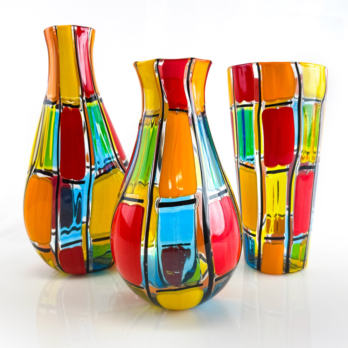 Large Flattened Hourglass Vase, Signed by Artist, Made in Italy