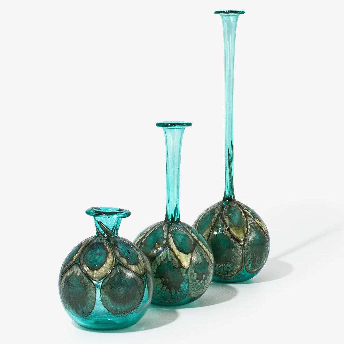 Murano glass peacock-shaped decorative bottle from My Italian Decor, featuring vibrant colors and intricate design.