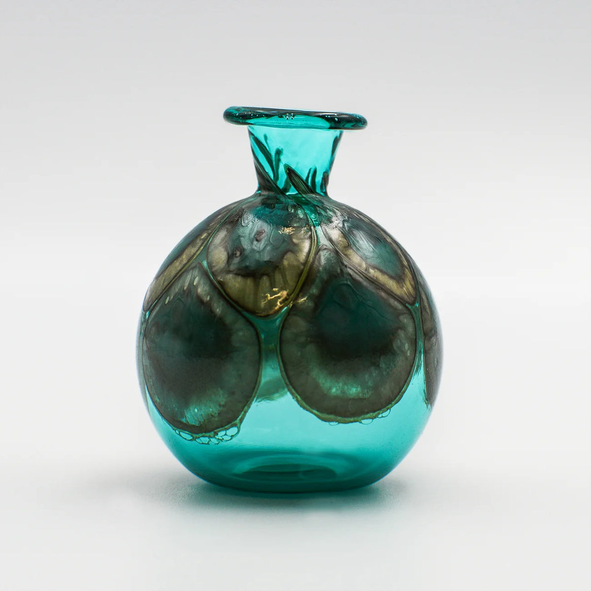 Elegant Murano glass peacock-shaped decorative bottle vase by My Italian Decor, featuring vibrant colors and intricate glasswork.