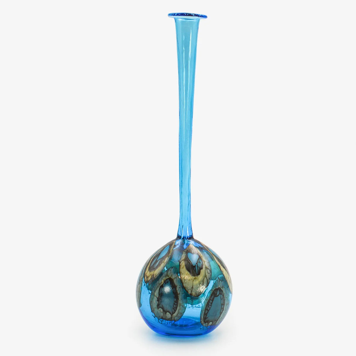 Elegant Murano glass peacock-shaped decorative bottle or bud vase with intricate details, by My Italian Decor.