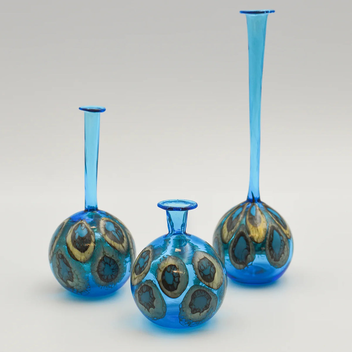 Murano glass peacock-shaped decorative bottle vase with vibrant colors, handcrafted by My Italian Decor.