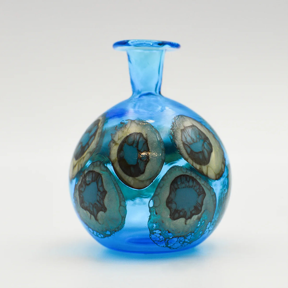 Elegant Murano glass peacock-shaped bottle vase with intricate detailing, ideal as a decorative Murano glass bottle from My Italian Decor.