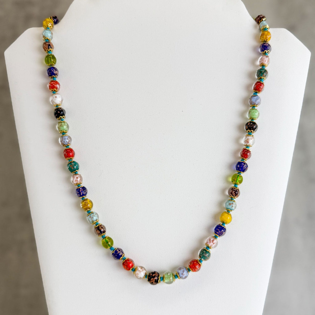 Beaded Multicolor Necklace - Petite Knotted Murano Glass