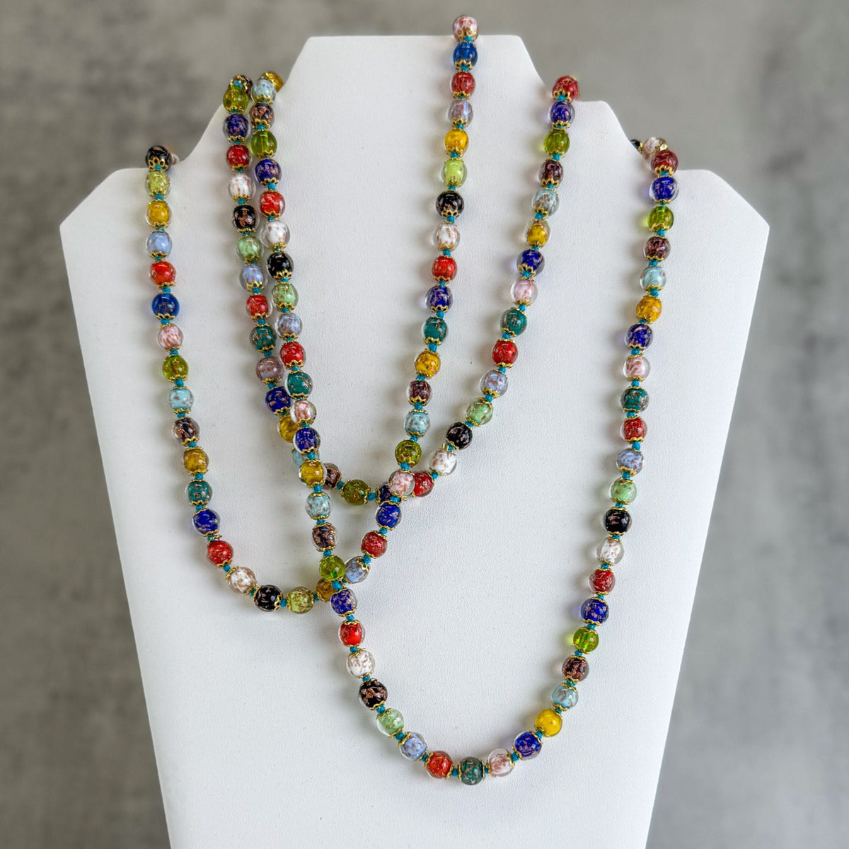 Beaded Multicolor Necklace - Petite Knotted Murano Glass