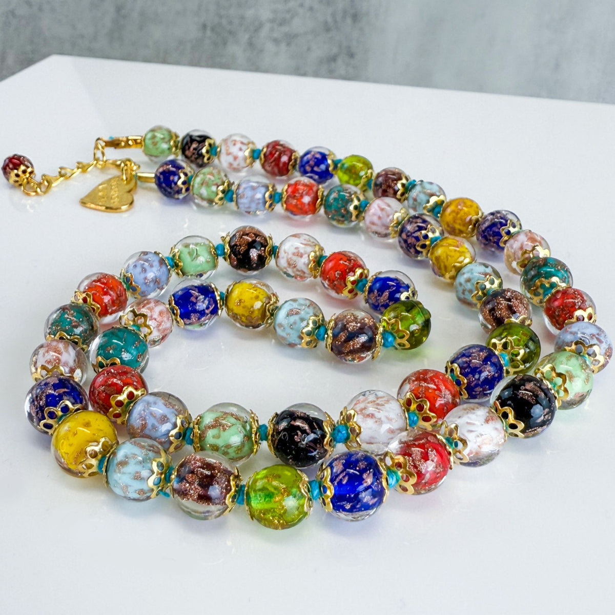 Beaded Multicolor Necklace - Petite Knotted Murano Glass