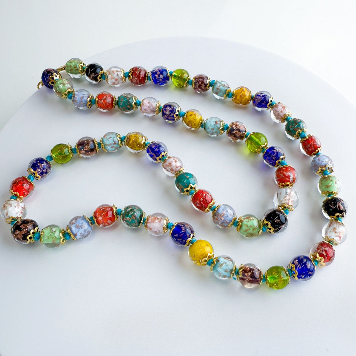 Beaded Multicolor Necklace - Petite Knotted Murano Glass