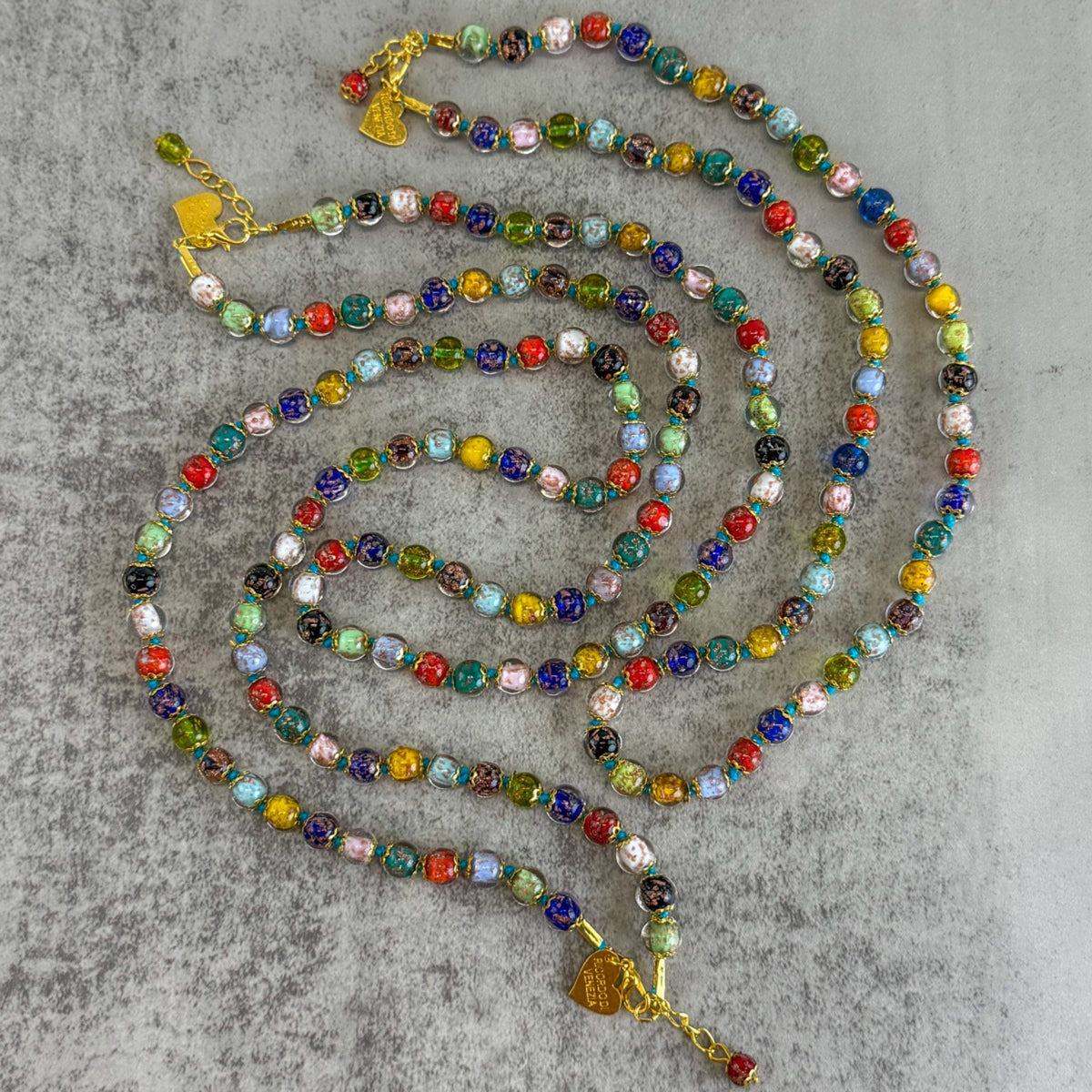 Beaded Multicolor Necklace - Petite Knotted Murano Glass