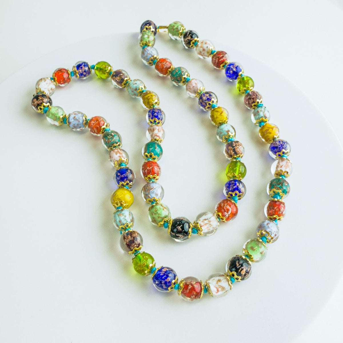 Beaded Multicolor Necklace - Petite Knotted Murano Glass