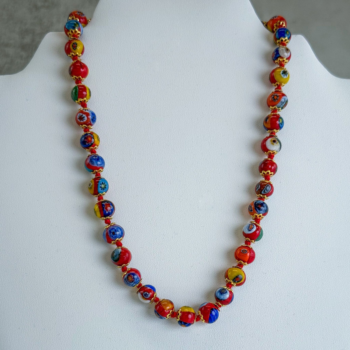 Red Millefiori Beaded Necklace - Murano Glass