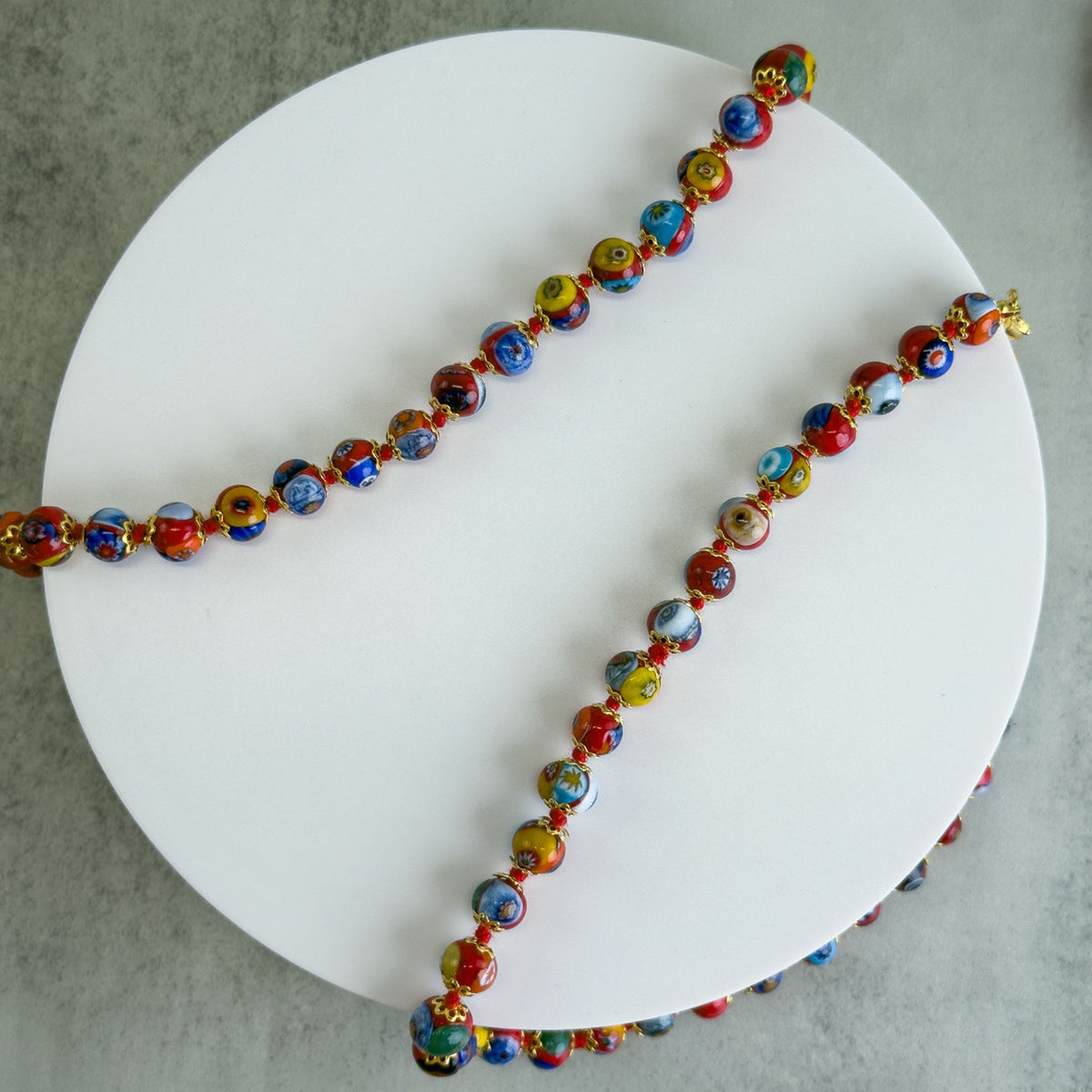 Red Millefiori Beaded Necklace - Murano Glass