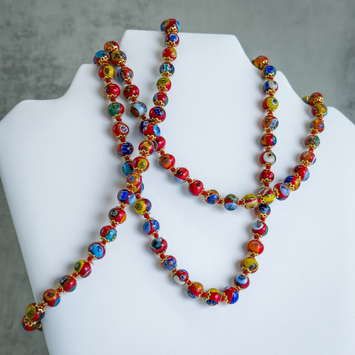 Red Millefiori Beaded Necklace - Murano Glass