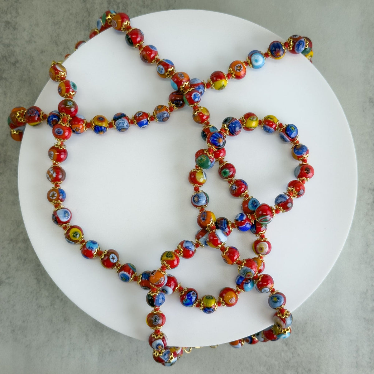 Red Millefiori Beaded Necklace - Murano Glass