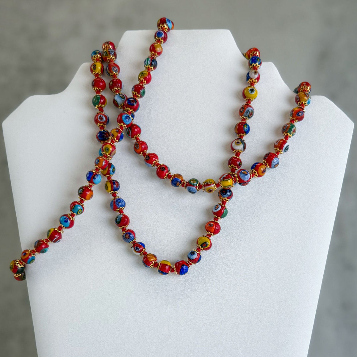 Red Millefiori Beaded Necklace - Murano Glass