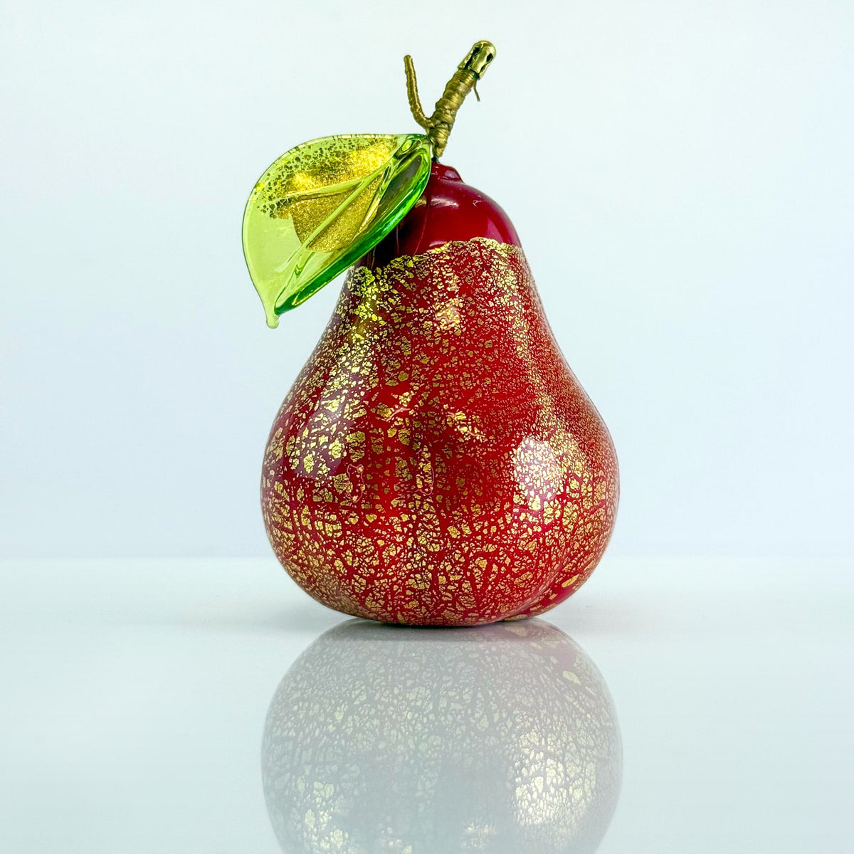 Murano Glass Red Pears in Bowl Set, Made in Italy