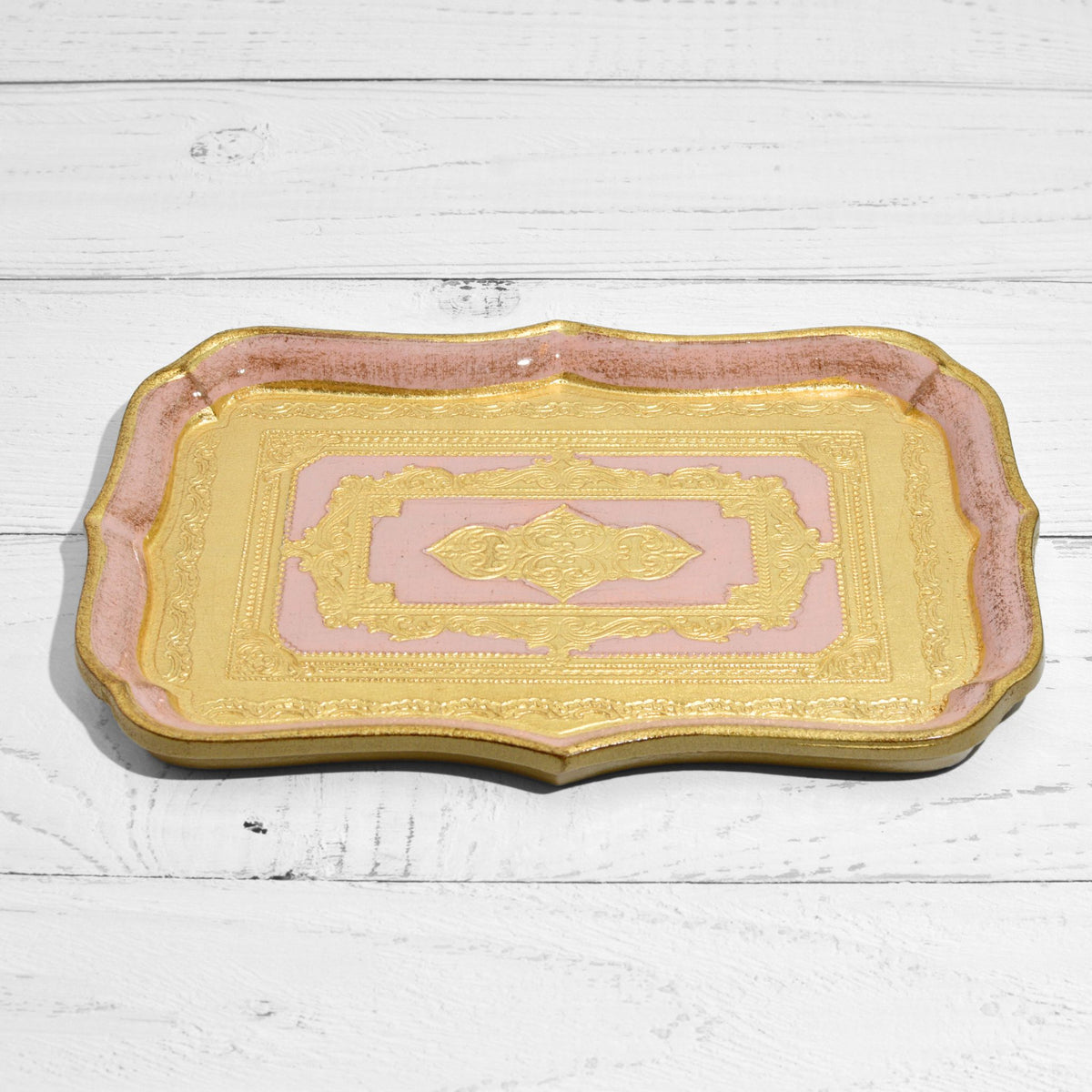 Florentine Carved Wood Rectangle Scalloped Mini Tray