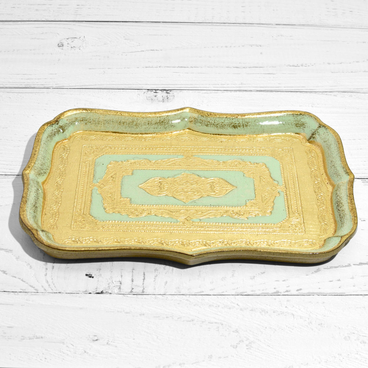 Florentine Carved Wood Rectangle Scalloped Mini Tray