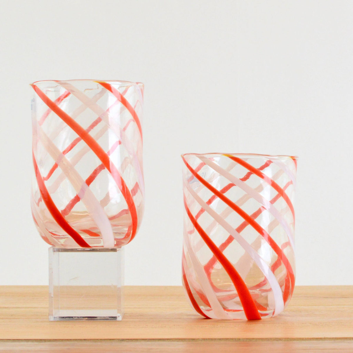 Italian Handblown Glass Tumblers - Blue, Red, Green, Yellow, Spiral Design