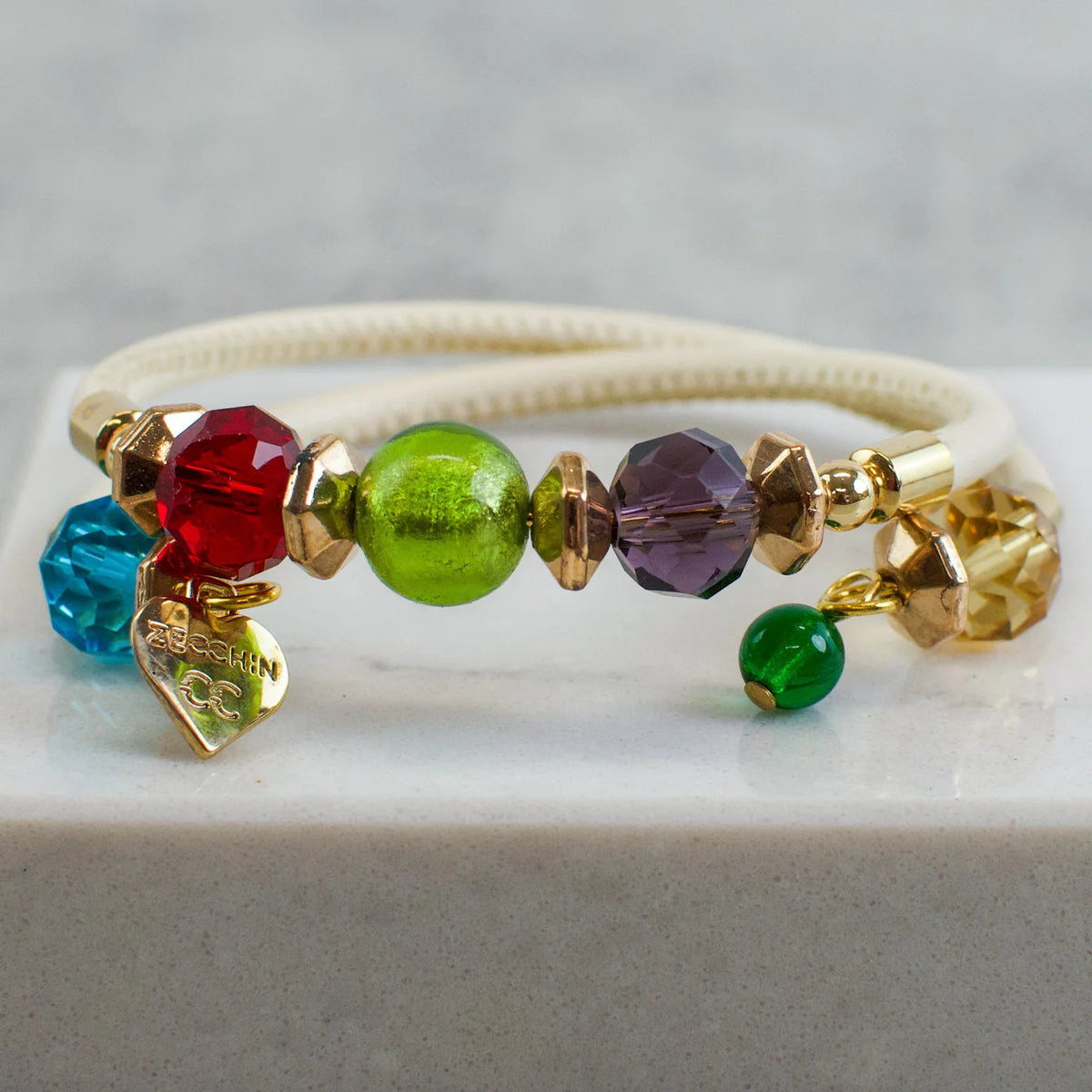 Murano glass Rosella beaded bracelet from Italy featuring colorful glass beads and intricate design, handcrafted by MyItalianDecor.