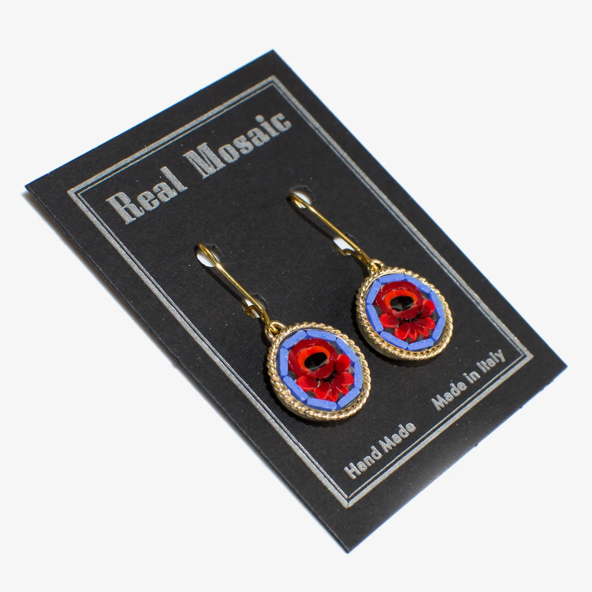 Florentine Mosaic Large Floral Earrings, Large Circle Shape, Made in Italy - My Italian Decor