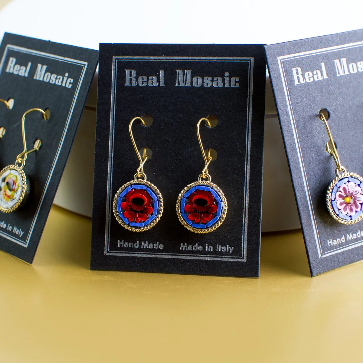 Florentine Mosaic Large Floral Earrings, Large Circle Shape, Made in Italy - My Italian Decor