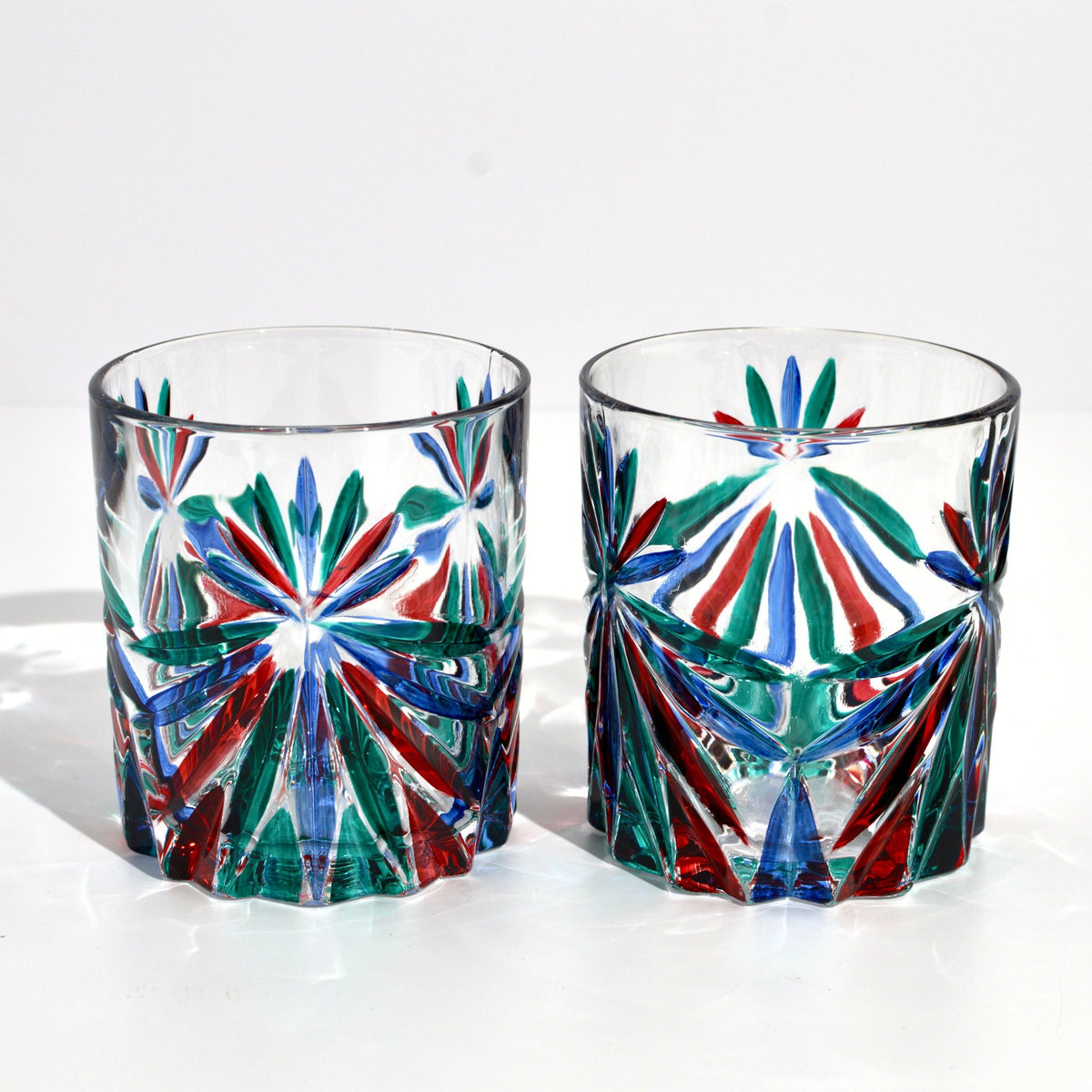 Starburst Short Drink Glasses, Hand-Painted Italian Crystal, Multi-Dusk