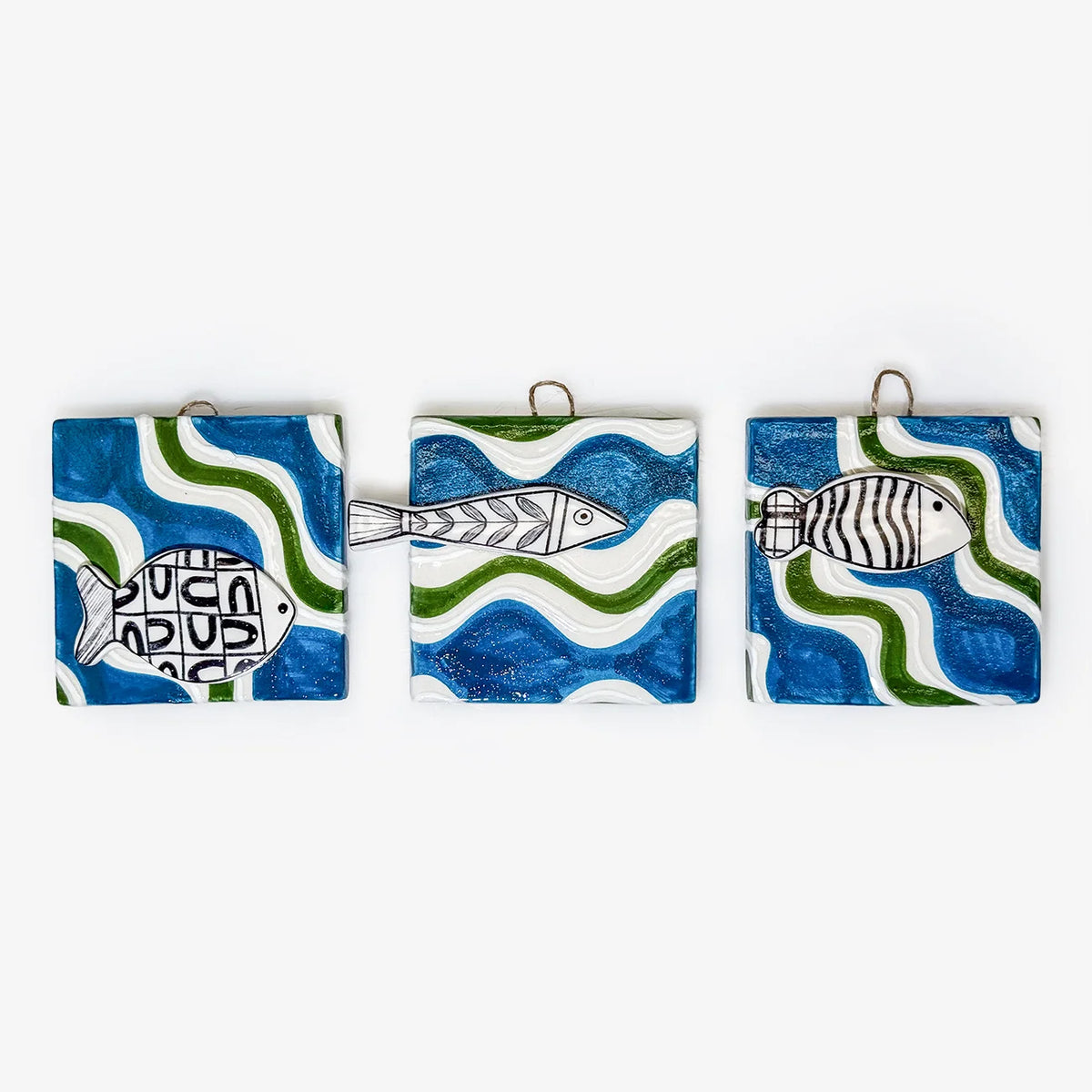 Set of 3 Ceramic Tile Set - Fish