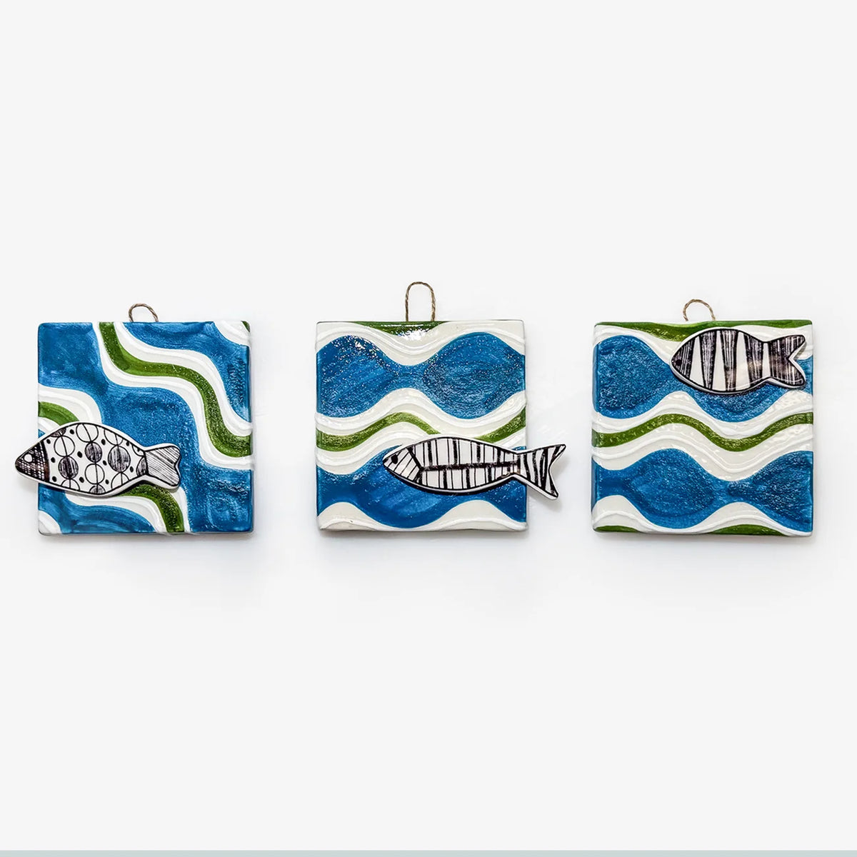 Set of 3 Ceramic Tile Set - Fish
